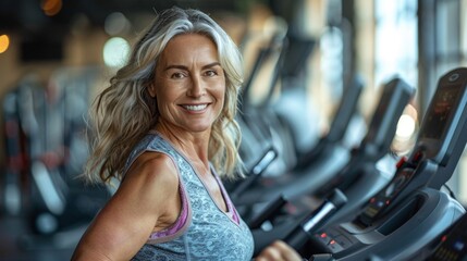 Portrait of a woman working out on a treadmill in the gym. The concept of a healthy lifestyle