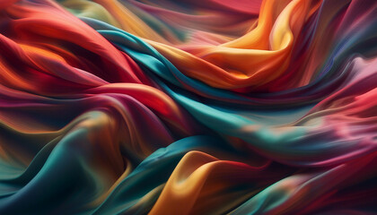 Fototapeta premium silky fabric floating in a mix of various colors, long exposure technique, bright tones, motion blur 