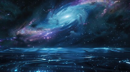 The image is showing a beautiful space scene with a spiral galaxy and a planet.