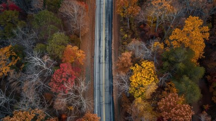 Aerial photograph of a highway road in the fall, winter, or autumn