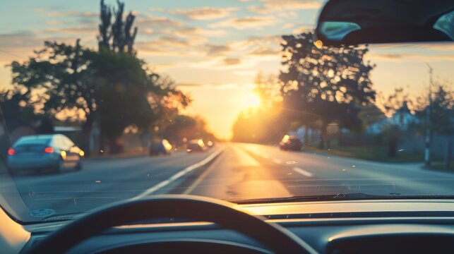 A playlist of uplifting and peaceful songs fills the car creating a sense of tranquility and positivity during a long and stressful commute.