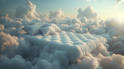 Concept of a super comfortable mattress. Mattress on the clouds, excellent rest and sleep