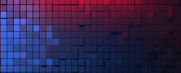Dark Pixel Art Abstract Background with Blue and Red Squares