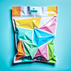 Fototapeta premium A bag with a colorful design is sitting on a blue surface