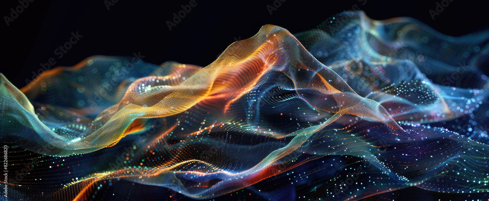 Canvas Prints nanomaterial abstract background, waves of futuristic fabric with data lights, shiny material in fut