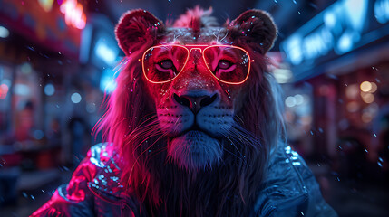 Obraz premium Neon Lion: Surreal Surrealism in the 80s