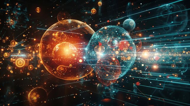 An educational poster showing the various types of subatomic particles and their properties,