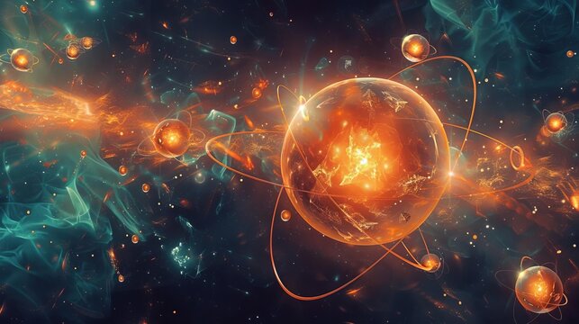 An educational poster showing the various types of subatomic particles and their properties,