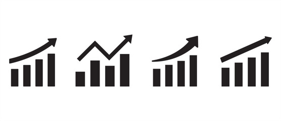 Growth graph vector icon set. Business chart. Financial rise up. Increase profit. Economic graphic growth arrow rising. Chart icon set in transparent background. Eps10. Editable stroke.