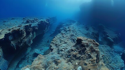 An underwater view of the MidAtlantic Ridge, where tectonic plates are spreading apart,