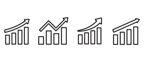 Set of growth graph vector icons. Business chart. Financial rise up. Increase profit. Growth vector icon graphic. Economic graphic growth arrow rising. Chart icon set in transparent background. Eps10.