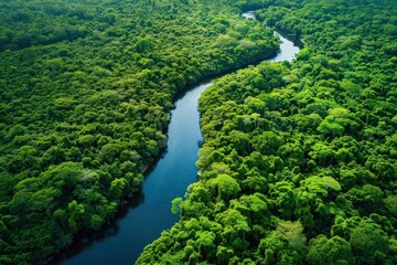 A lush green forest with a river running through it