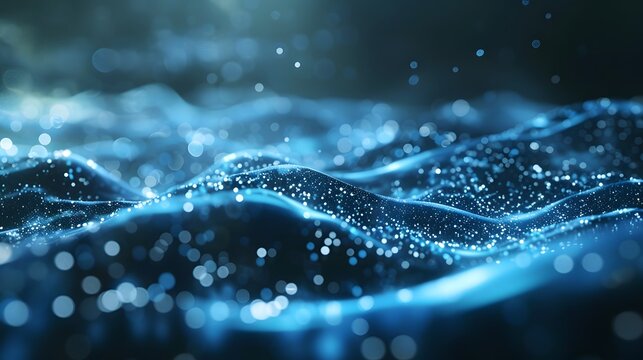 Abstract Digital Background with Blue Glowing Particles and Wave