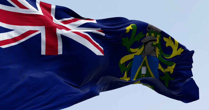 Close-up of Pitcairn islands flag waving in the wind