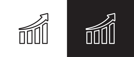 Growth graph vector icon. Business chart. Financial rise up. Increase profit. Economic graphic growth arrow rising. Chart icon in black and white background. Editable stroke. Eps 10
