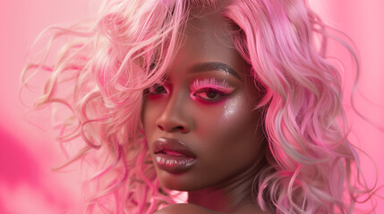 Naklejka premium Black woman with pink hair