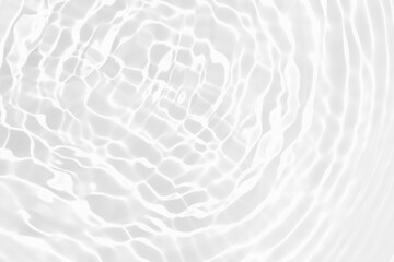 Abstract white water ripple surface. Transparent clear water shadow on white background. Sunlight effect on surface of defocus blurred water. Natural summer shining pattern texture background