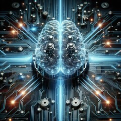 Neural circuit and electronic cyber brain in a quantum computing system, concept of artificial intelligence technology, biotechnology innovation, robot progress and machine learning