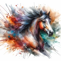 Dynamic Watercolor Horse Art with Abstract Splashes