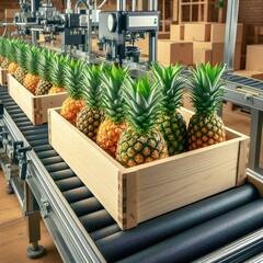 Organic Pineapple wooden box belt line production manufacturing.
