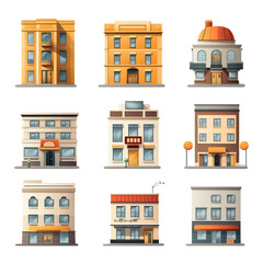 Set Of Buildings isolated on transparent background, png, cut out.