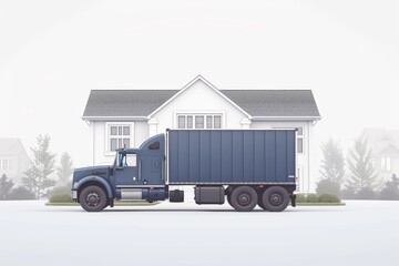 Neat and tidy moving scene with a house and boxes, highlighting efficient logistics and transport services with a residential focus.