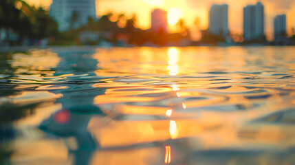 Miami city skyline (water in sea close-up)