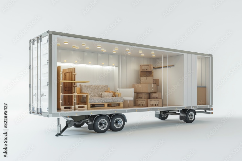 Poster neatly stacked boxes in a spacious warehouse setting, highlighting efficient logistics and storage s