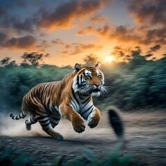 Tiger chasing its prey