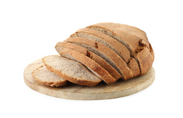 Freshly baked cut sourdough bread isolated on white