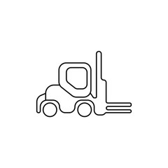 Forklift vector. Loader black logo. Cargo moving icon. Outline loader vector. Loader with and without cargo. Cargo lift vector. Vector illustration.