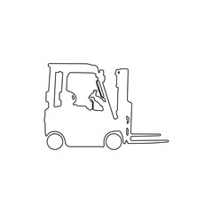 Forklift vector. Loader black logo. Cargo moving icon. Outline loader vector. Loader with and without cargo. Cargo lift vector. Vector illustration.