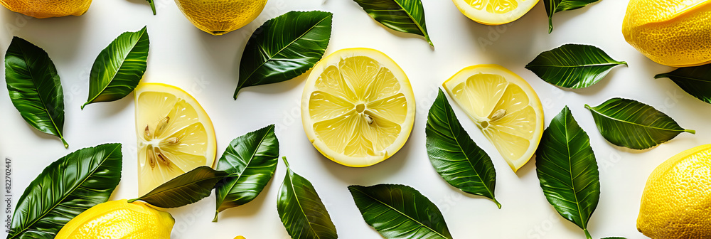 Wall mural Fresh Lemons and Limes on a Green Background, Bright Citrus Ingredients Ready for Summer Recipes - Wall murals