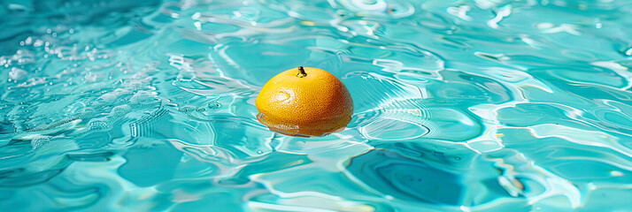 Fresh Orange Dropping into Blue Water, Creating a Splash, Vivid and Refreshing Fruit Background
