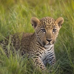 Leopard cub in the savannah.