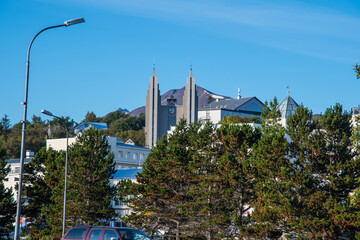The church of city of Akureyri in North Iceland