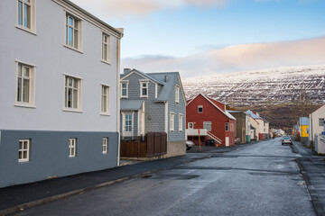 Old buildings in town of Akureyri in Iceland