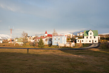 Fototapeta premium Sunny summer day on island of Hrisey in north Iceland