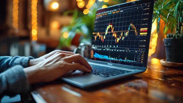 Laptop with stock market chart on screen