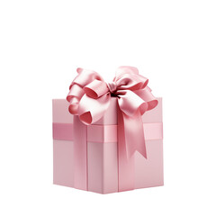Obraz premium Pink gift box with ribbon. Transparent PNG background. Birthday present mockup. Closed square surprise box. Ideal for promotional campaigns, black Friday, valentines, Christmas, mother's day.