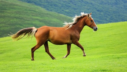 Obraz premium 野生の自由を馳せる風になびく馬の風格