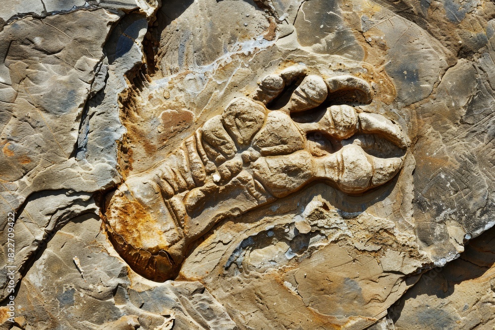Leinwandbilder High-resolution shot of an ancient fossil imprint embedded in a weathered rock surface