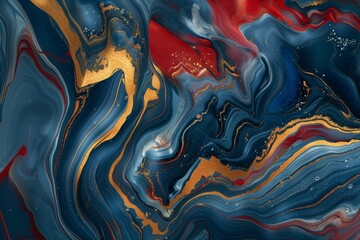Obraz premium Luxurious modern 3d . Abstract marble fluid art background. Blue, red and gold colors