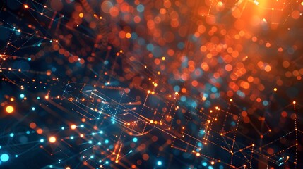 Fototapeta premium Futuristic Abstract Background with Orange and Blue Light Particles