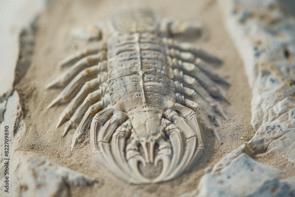 Poster A fossilized trilobite is captured in remarkable detail against the stone matrix that has preserved it for eons