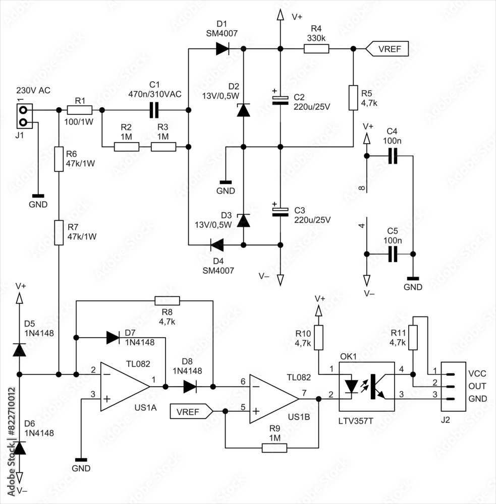Poster schematic diagram of electronic device. vector technical drawing electrical circuit with operational
