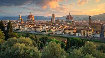 Fototapeta premium A cityscape of Florence during the Renaissance, with the iconic dome of the Duomo in the background,