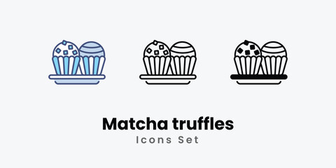 Matcha truffles icons set vector stock illustration