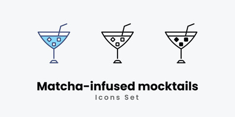 Matcha-infused mocktails icons set vector stock illustration