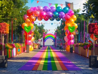 3D render ofA beautifully decorated Pride event with inclusive symbols and vibrant colors.,photo realistic, high resolution photography, photographed in the style Photography